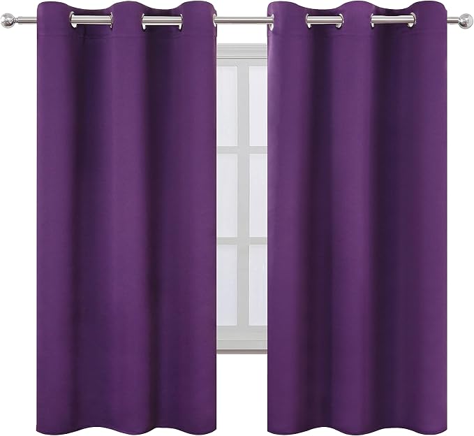 Purple Blackout Curtains/42 x 63 Inch/Set of Two Panels Grommet Bedroom Curtains - Image 2