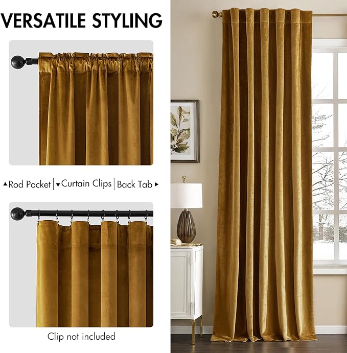 MIULEE Velvet Curtains Extra Wide 66x96 inches Gold Curtains | Luxury, Room - Image 2
