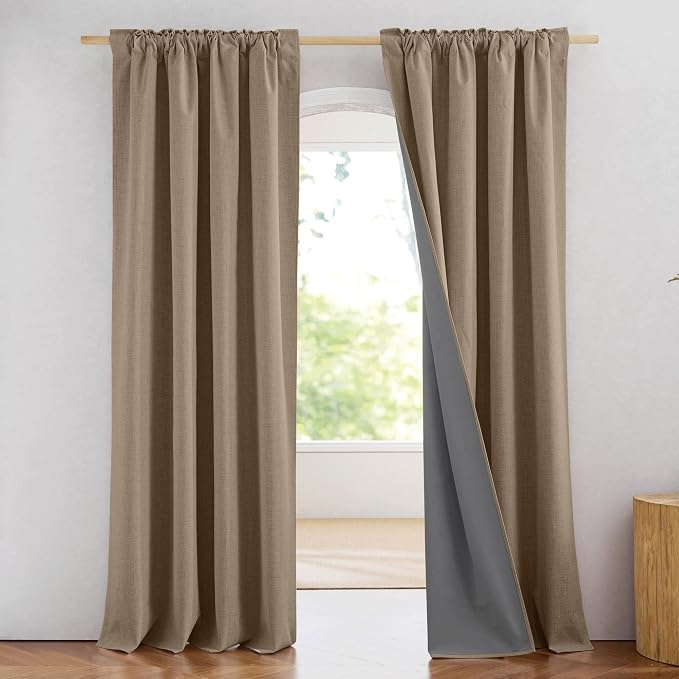NICETOWN 100% Blackout Burlap Linen Curtains 90 inches Length - Image 2