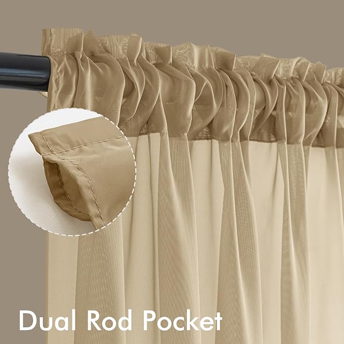 MIULEE Beige Sheer Curtains 108 Inches Long 4 Panels 42 x 108 Inches | Light - Image 3