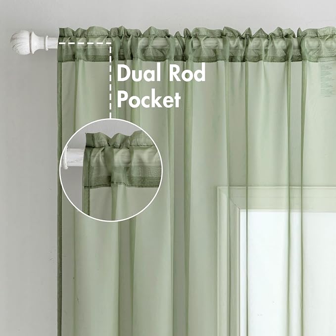 MIULEE 2 Panels Sage Green Sheer Curtains 84 inches Long, 54 X 84 Inches | Rod - Image 2