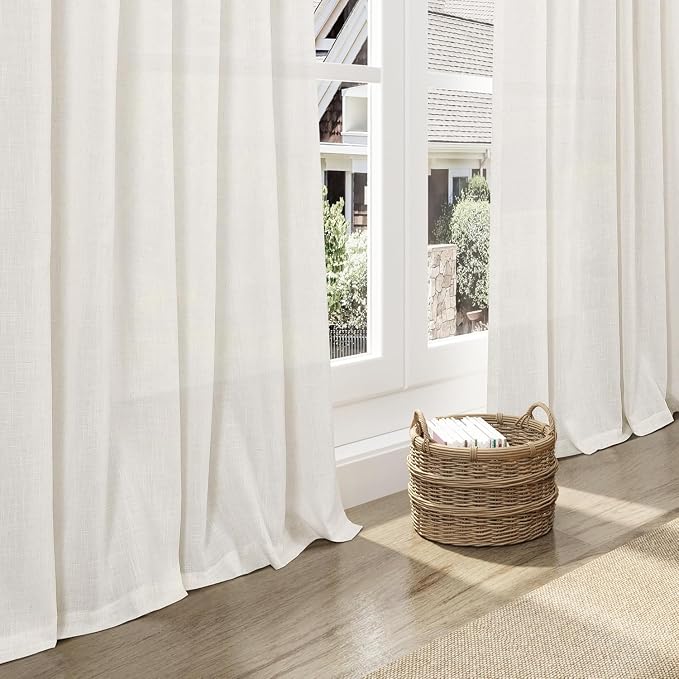 Beige White 102 Inch Linen Curtains - Image 5