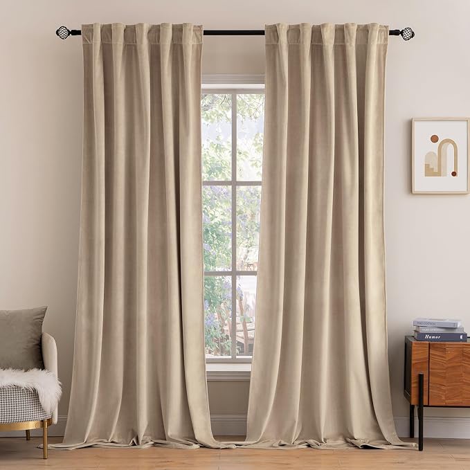 MIULEE Velvet Curtains 52x84 inches 2 Panels Camel Beige Blackout Curtains | by MIULEE