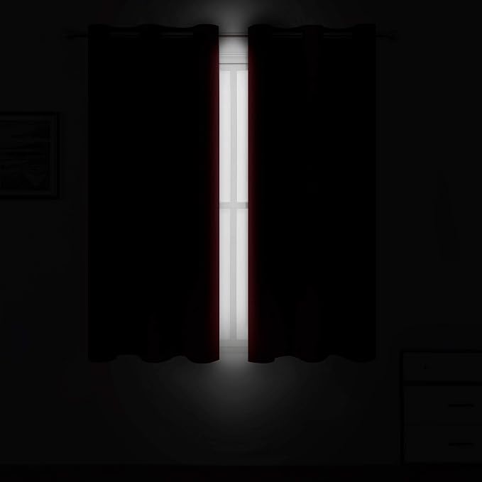 Red Blackout Curtains 66 x 63 Inch Length/Set of 2 Curtain Panels/Thermal - Image 3