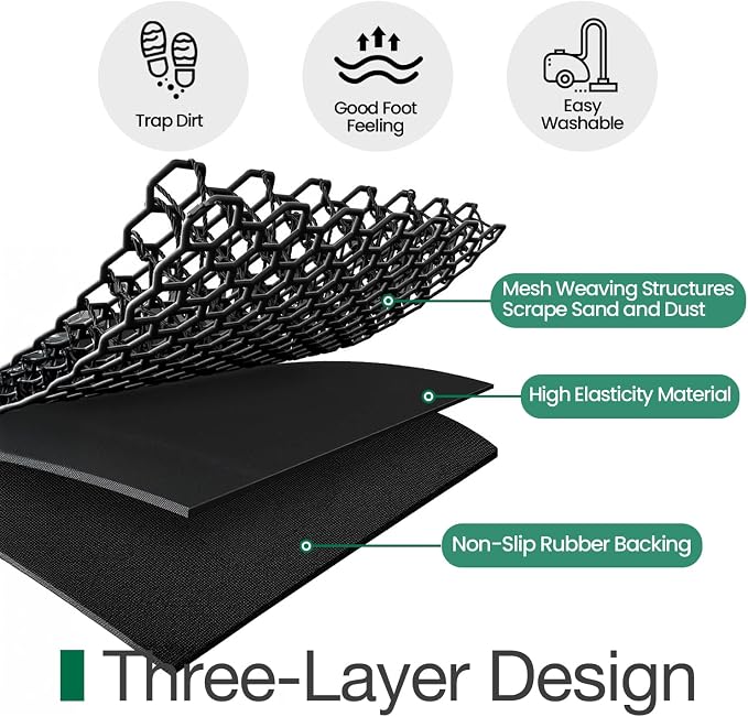 LUMI Outside Welcome Door Mat 17x30, Non-Slip Durable Rubber Easy Clean | Hello - Image 5