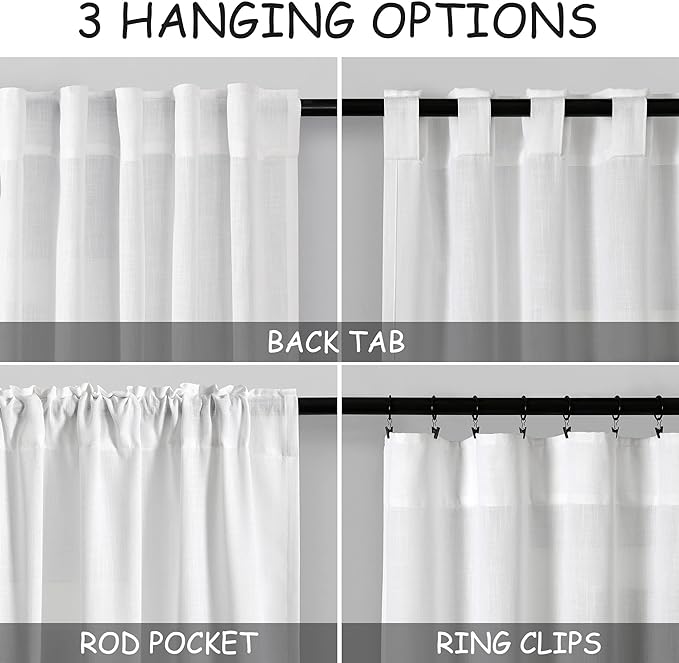 Extra Long White Curtain 102 inches Long 2 Panels Set - Image 2