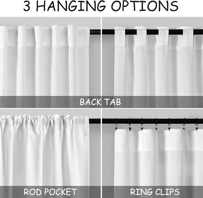 White Linen Curtains 63 inches Long - Image 3