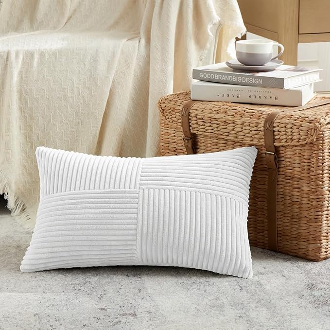 Fancy Homi 2 Packs White Lumbar Decorative Throw Pillow Covers 20x28 Inch - Image 2