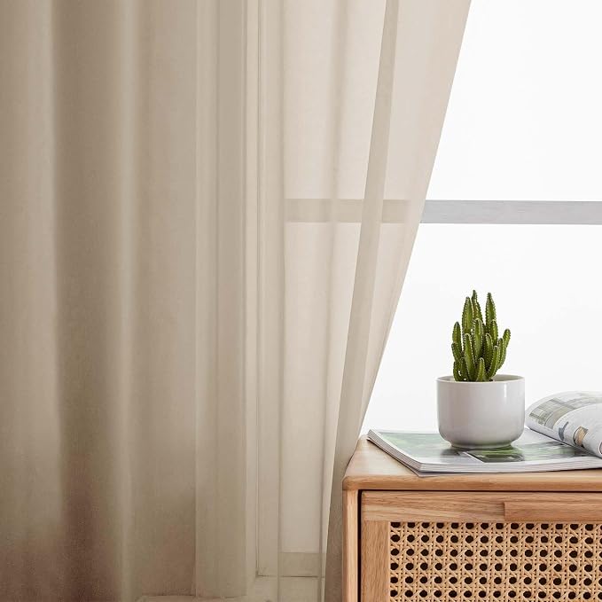 Taupe Kitchen Curtains 30 Inch Length Tier 2 PCS, Solid Soft Airy Half Curtains - Image 7