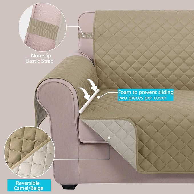 U-NICE HOME Reversible 23''Recliner Small Chair Cover, Light Camel/Beige | - Image 3