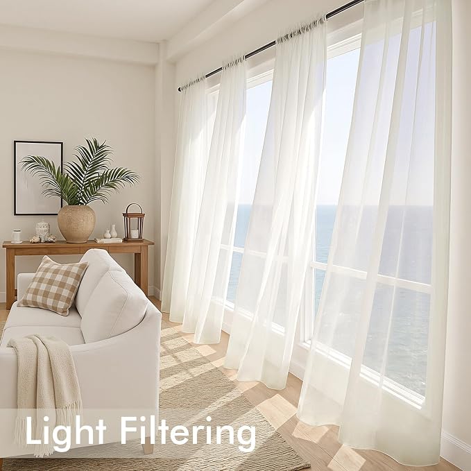 MIULEE Ivory Sheer Curtains 72 Inches Long 4 Panels 42 x 72 Inches | Light - Image 4