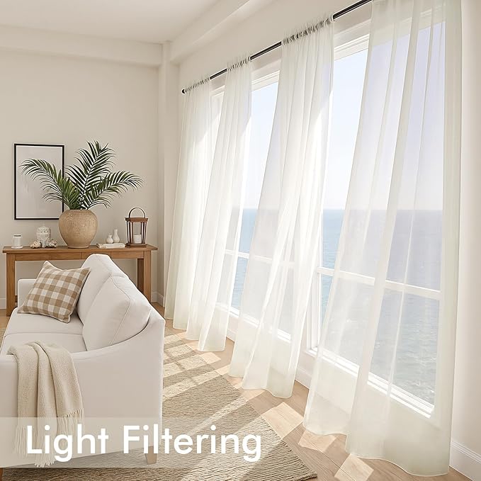 MIULEE Ivory Sheer Curtains 84 Inches Long 4 Panels 42 x 84 Inches | Light - Image 4