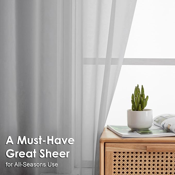 Light Grey Sheer Curtains 54 Inches Long 2 Panels - Image 2