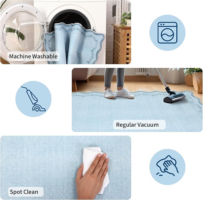 GarveeHome 4x6 Scalloped Washable Area Rug Blue Nursery Kids Bedroom Rug | Soft - Image 7