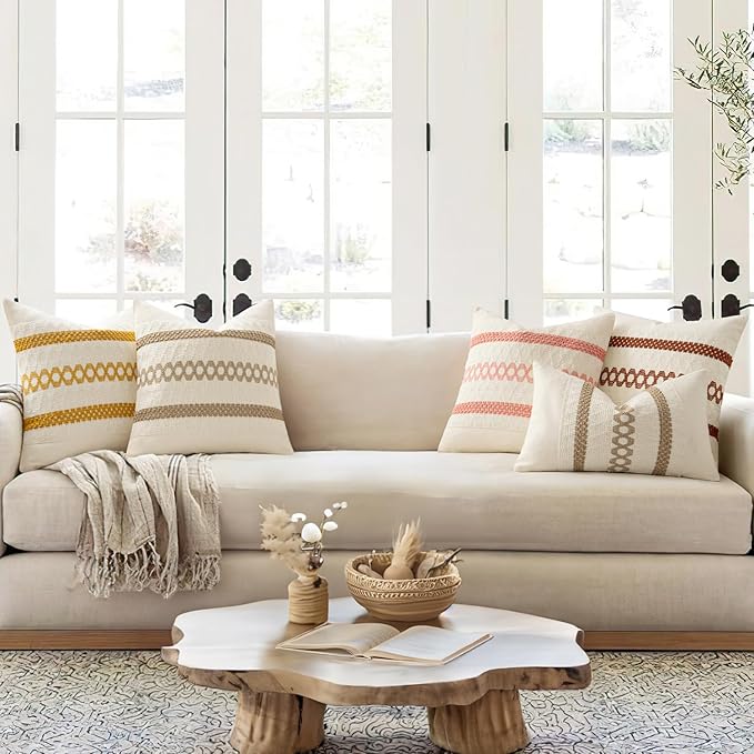 MIULEE Set of 2 Coral Red Boho Decorative Pillow Covers 20x20 Inch | Farmhouse - Image 3