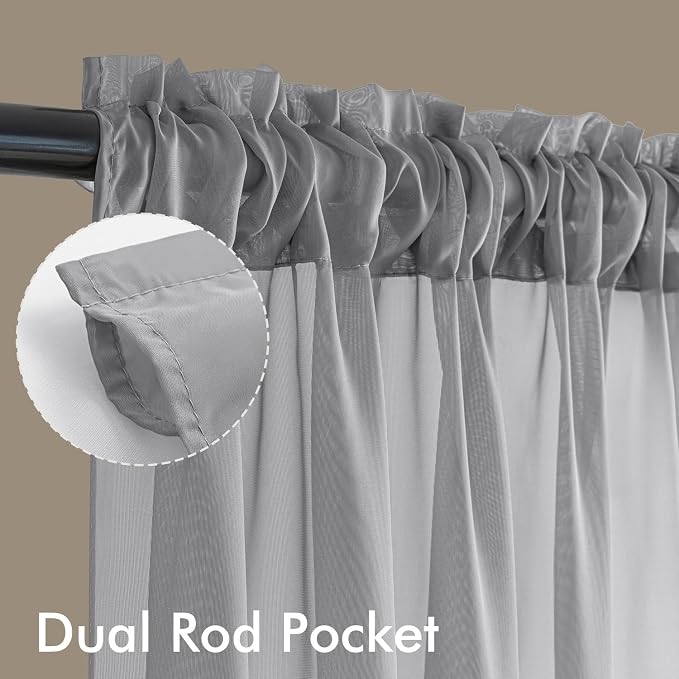 MIULEE Dark Grey Sheer Curtains 108 Inches Long 4 Panels 42 x 108 Inches | - Image 3