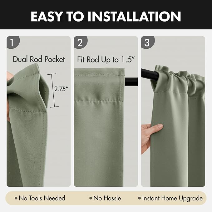 MIULEE Sage Green Blackout Curtains 4 Panels Set 72 Inch Length Bedroom | - Image 6