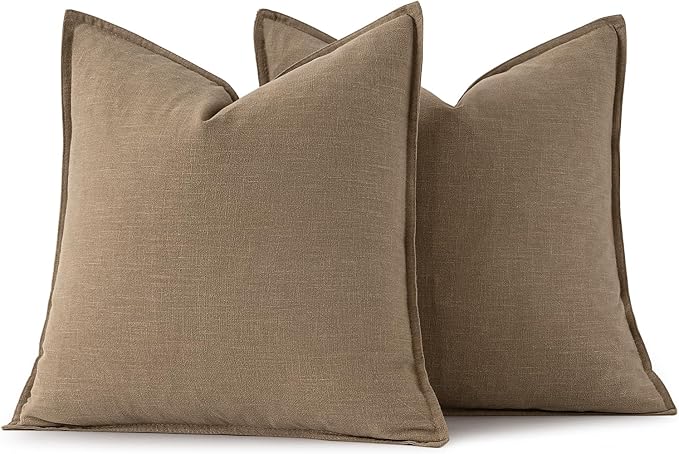 MIULEE Decorative Linen Euro Sham Pillow Covers 26x26 Khaki | Boho Farmhouse​ - Image 6