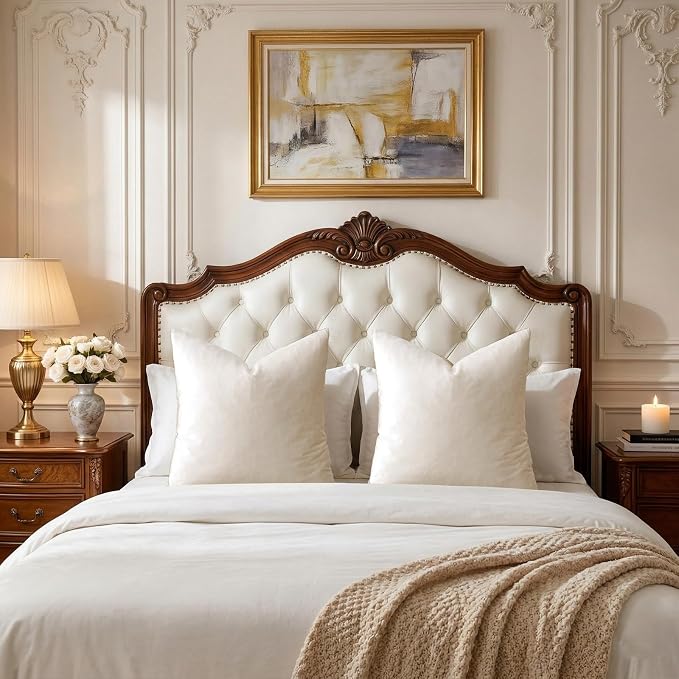 GIGIZAZA Velvet Pillow Covers 24x24 Decorative Pillows Pack of 2 Ivory | Beige - Image 6