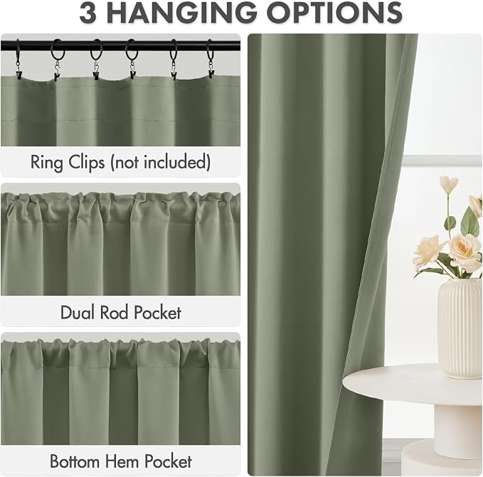 MIULEE 84 Inch Length Sage Green Blackout Bedroom Curtains Set of 4 | Thermal - Image 2