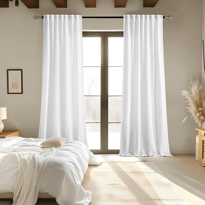 MIULEE White Linen Curtains 105 Inch Long 2 Panels - Image 6