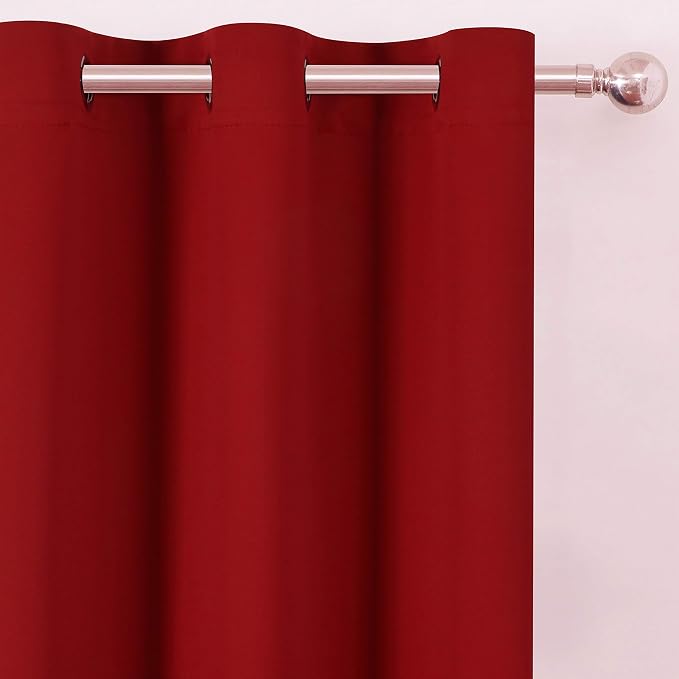 Red Blackout Curtains 66 x 63 Inch Length/Set of 2 Curtain Panels/Thermal - Image 6