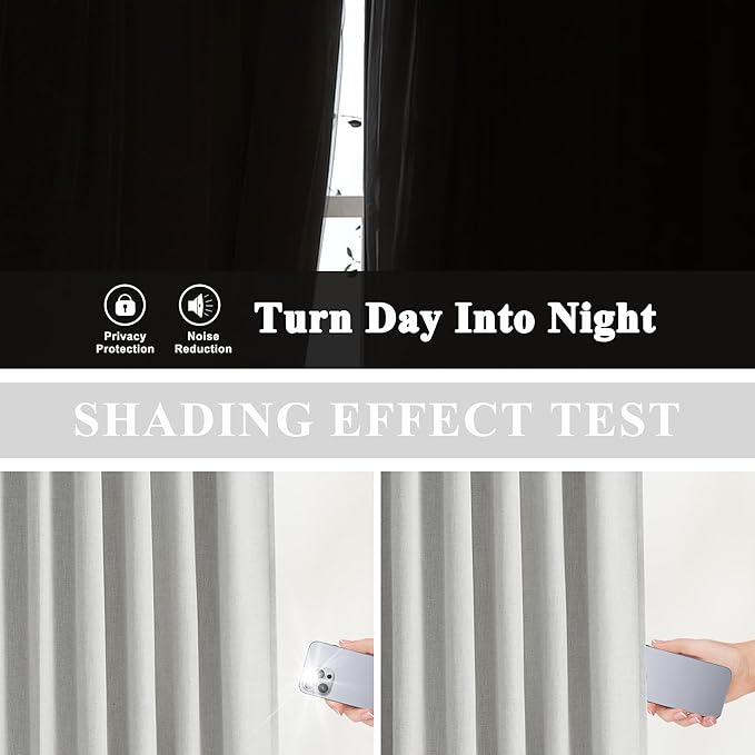 Vision Home Light Grey Pinch Pleated Full Blackout Curtains Linen Blended Room - Image 4