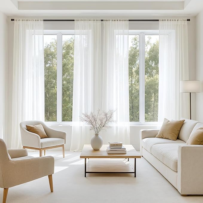 MIULEE Ivory Sheer Curtains 63 Inches Long 4 Panels 42 x 63 Inches | Light by MIULEE