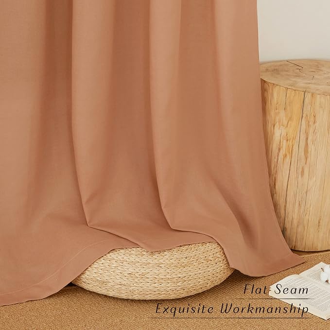 NICETOWN Flax Linen Burnt Orange Curtains 120 inches Long, Grommet Thick Linen - Image 6