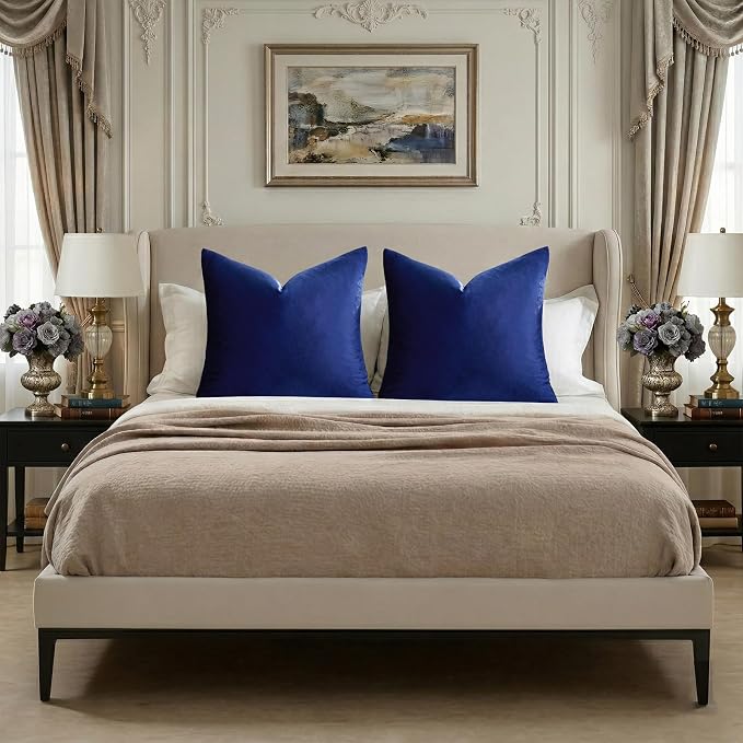 GIGIZAZA Royal Blue Velvet Throw Pillow Covers 24x24 Pack of 2 | Decorative - Image 7
