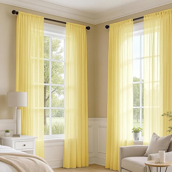MIULEE Yellow Sheer Curtains 96 Inches Long 4 Panels 42 x 96 Inches | Light - Image 2