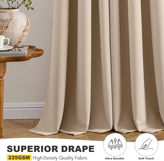 MIULEE Blackout Curtains for Bedroom 2 Panels 40 x 45 Inch Long Beige | Thermal - Image 5