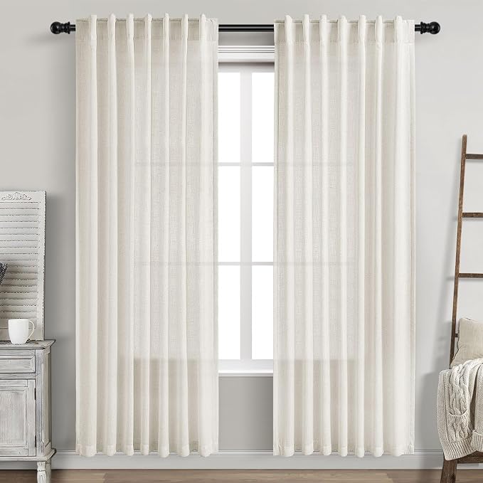 Cream Linen Curtains 83 Inch Length 2 Panels Set by Nanspring