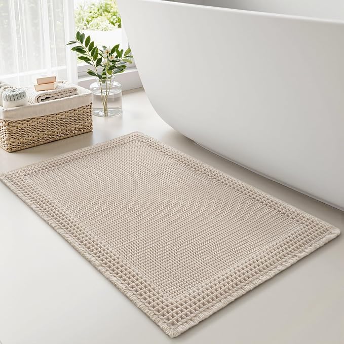 RESARE Waffle Bath Mat for Bathroom Non Slip Bathroom Rugs 17x24 Pale Beige | by Resare