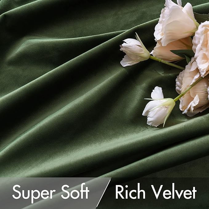 MIULEE Velvet Curtains 52x92 inches 2 Panels Olive Green Blackout Curtains | - Image 4