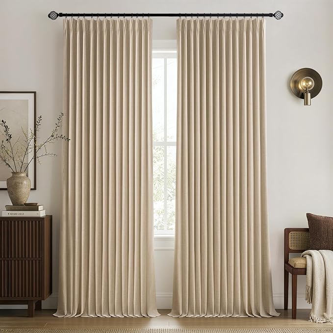 MIULEE Taupe Pinch Pleated 100% Blackout Linen Curtains 40x108 Inches | Room by MIULEE