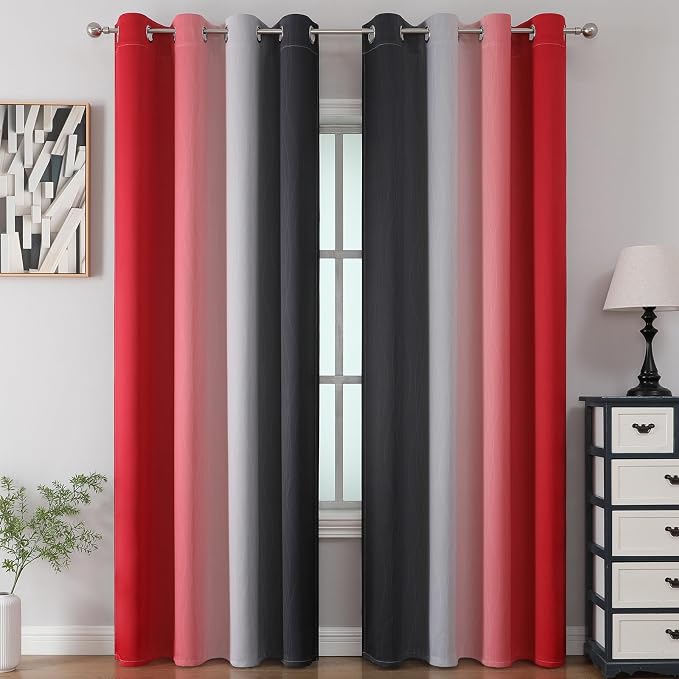 Red and Black Ombre Blackout Bedroom Curtains 90 Inch Long | Room Darkening - Image 2