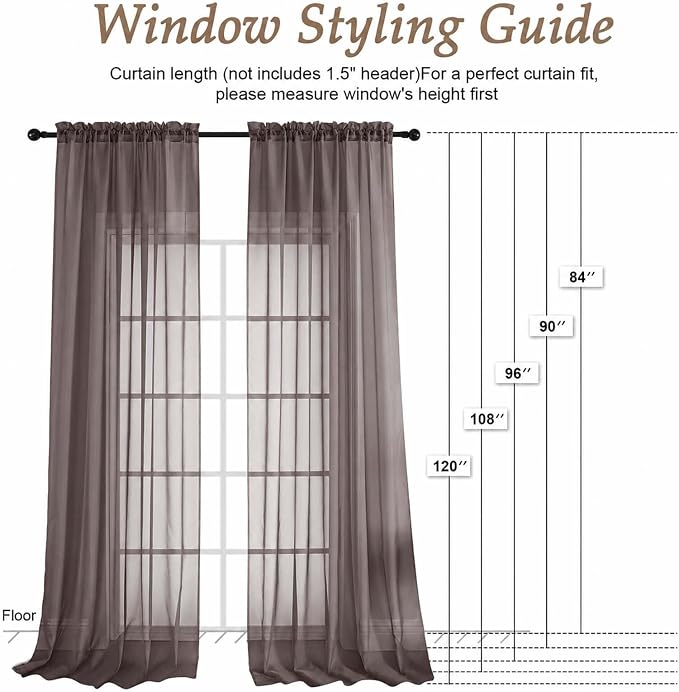 Chocolate Sheer Curtains 120 Inches Long 2 Panels Set, 59 Inch Extra Wide Soft - Image 2