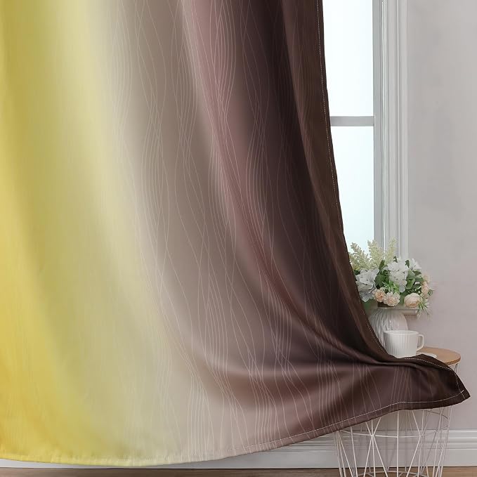 Brown and Yellow Blackout Curtains 52Wx72L Inch 2 Panels | Thermal Insulated - Image 6