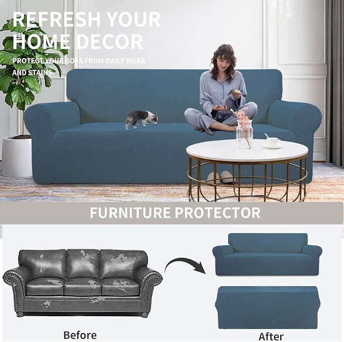 Easy-Going Stretch Oversized Loveseat Couch Covers Washable Bluestone | 1-Piece - Image 4