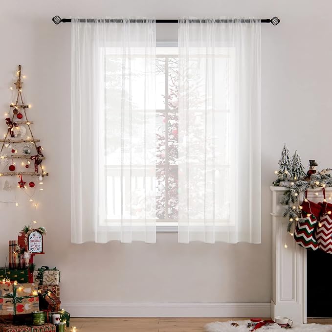 MIULEE 2 Panels Sheer Curtains for Living Room 54 X 54 Inches Ivory | Sheer by MIULEE