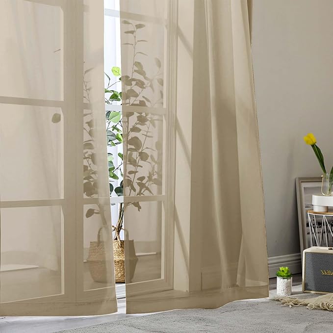 Sheer Taupe Curtains for Bedroom Living Room 63 Inch Length 2 Panels, Airy Soft - Image 8