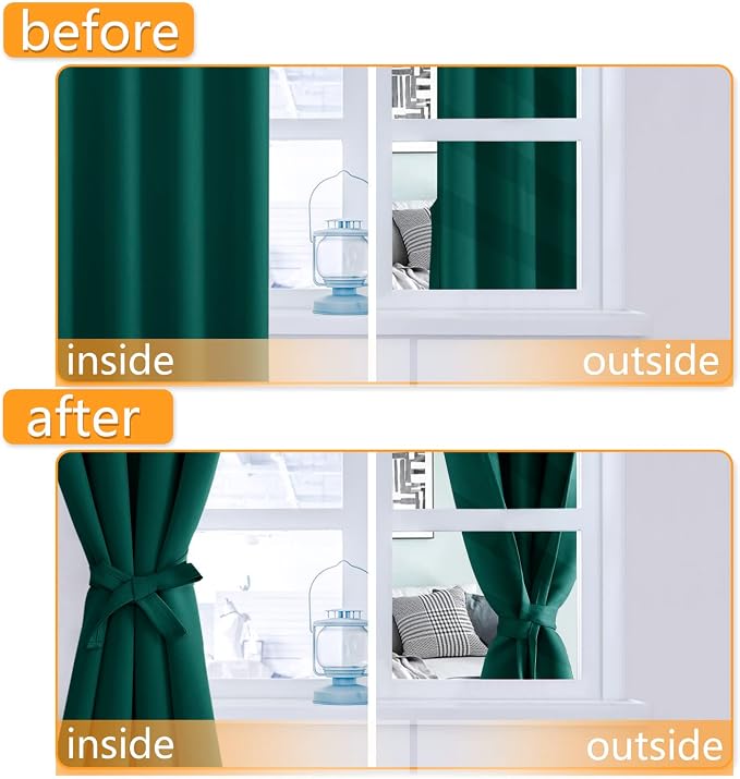 Room Darkening Curtains for Bedroom, 60 x 72 Inches, Hunter Green | Thermal - Image 4