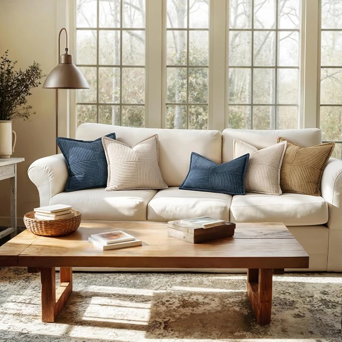 MIULEE Blue Corduroy Lumbar Pillow Covers 12x20 Inch 12x20 Inch - Image 3