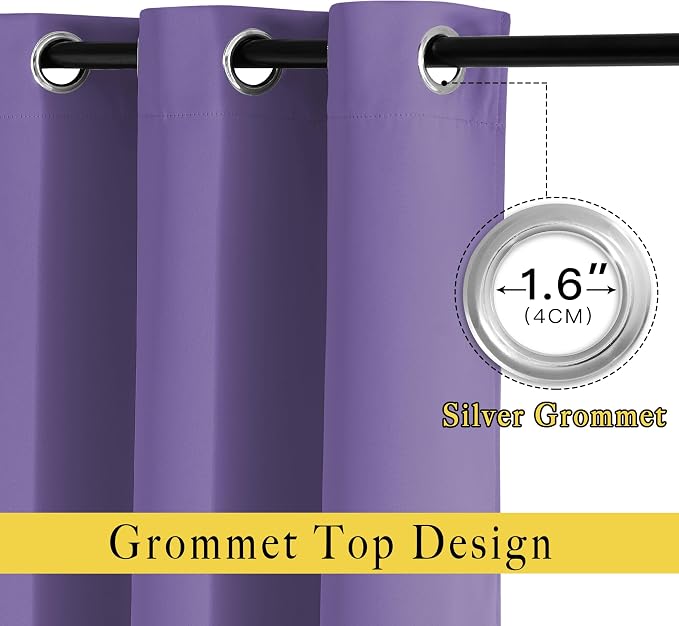 NICETOWN Lilac Purple Room Darkening Curtains 66 inches Long, Grommet Thermal - Image 2