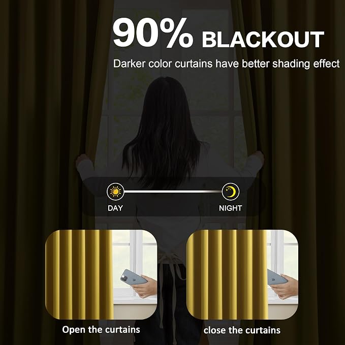 Yellow Pinch Pleated Curtains 102 Inch Length 2 Panels Set Noise Cancelling - Image 3