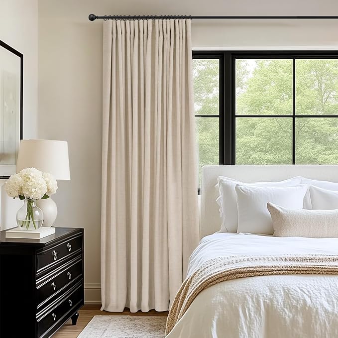 INOVADAY Linen Textured 100% Blackout Sliding Door Curtains 102x84 Oatmeal | 1 - Image 5