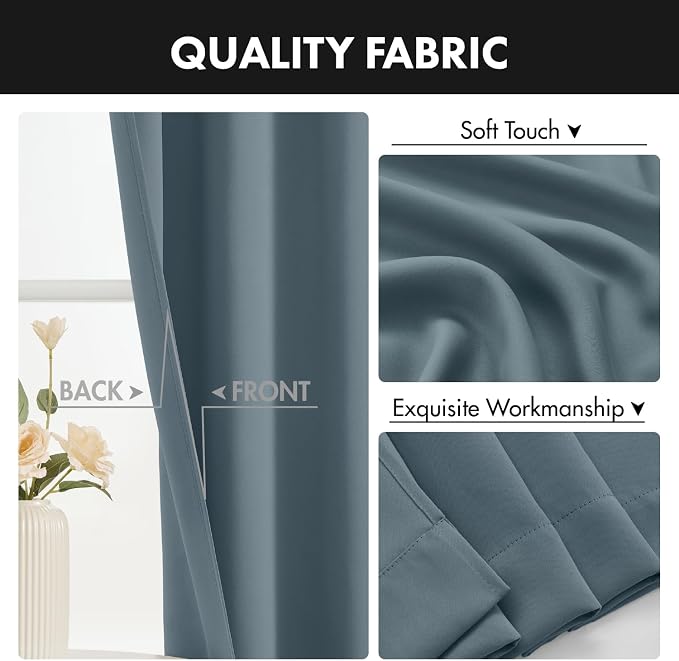 MIULEE 84 Inch Length Grey Blue Blackout Bedroom Curtains Set of 4 | Thermal - Image 8