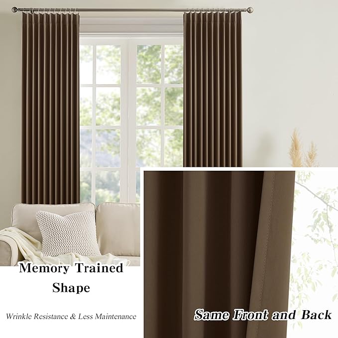 Brown Blackout Curtains 144 Inches Long 12 feet Tall, Extra Long Pinch Pleats - Image 6