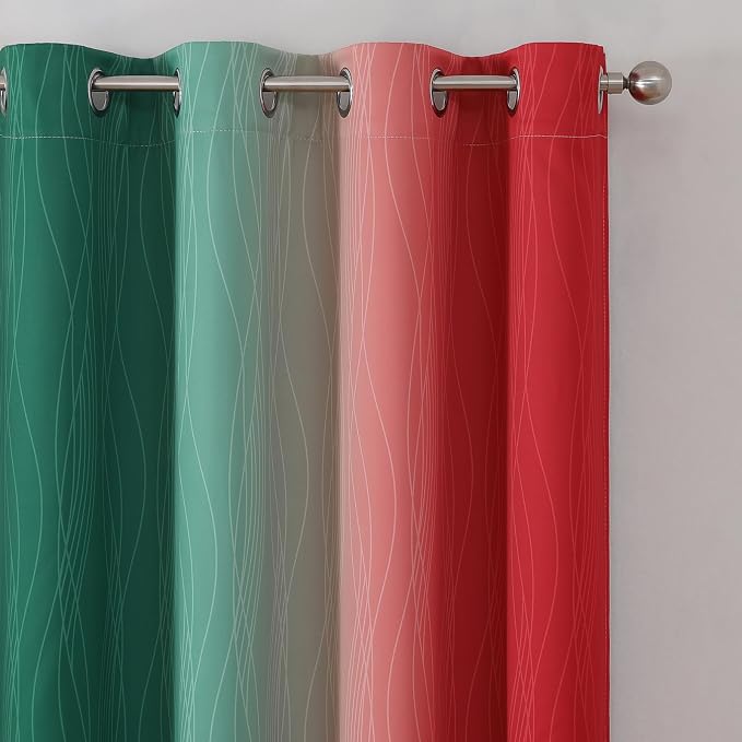 Red and Green Ombre Blackout Curtains 52Wx108L 2 Panels | Ombre Christmas - Image 4